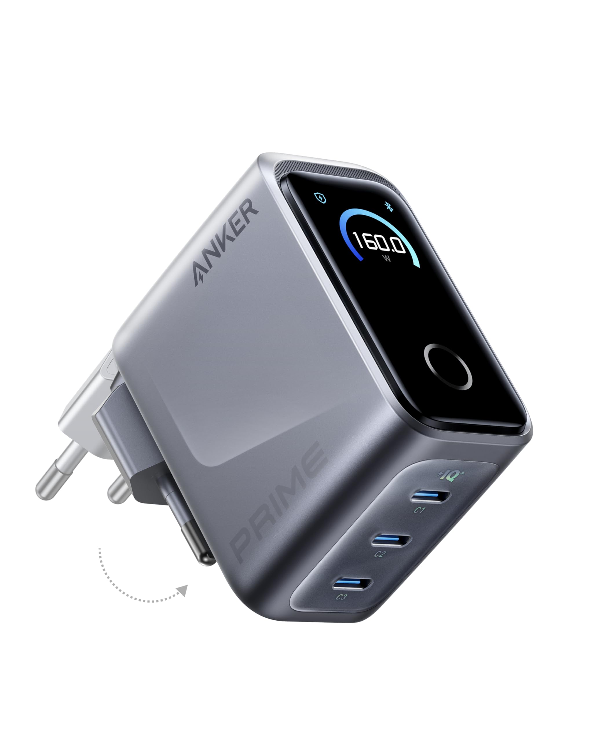 anker-prime-160w-usb-c-ladeger-t-kompakter-gan-ladeblock-mit-3-ports-smart-displ image 1