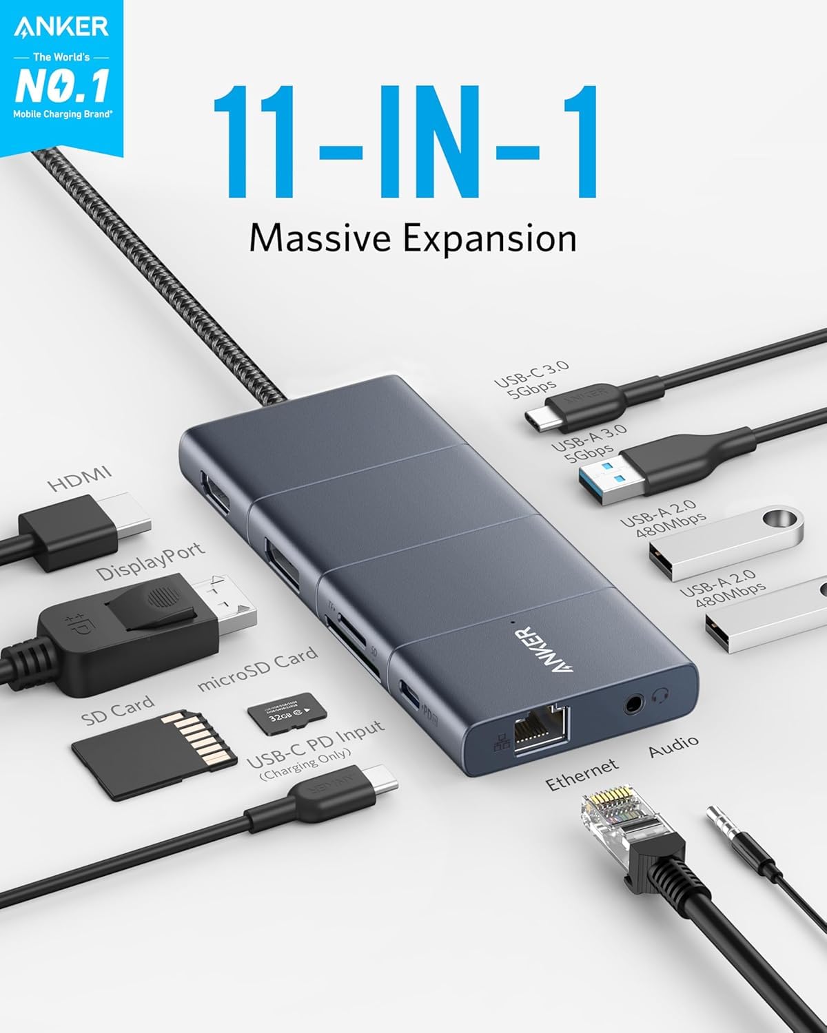 anker-powerexpand-11-in-1-usb-c-hub-4k-60hz-hdmi-displayport-85w-pd-ethernet-sd- image 2