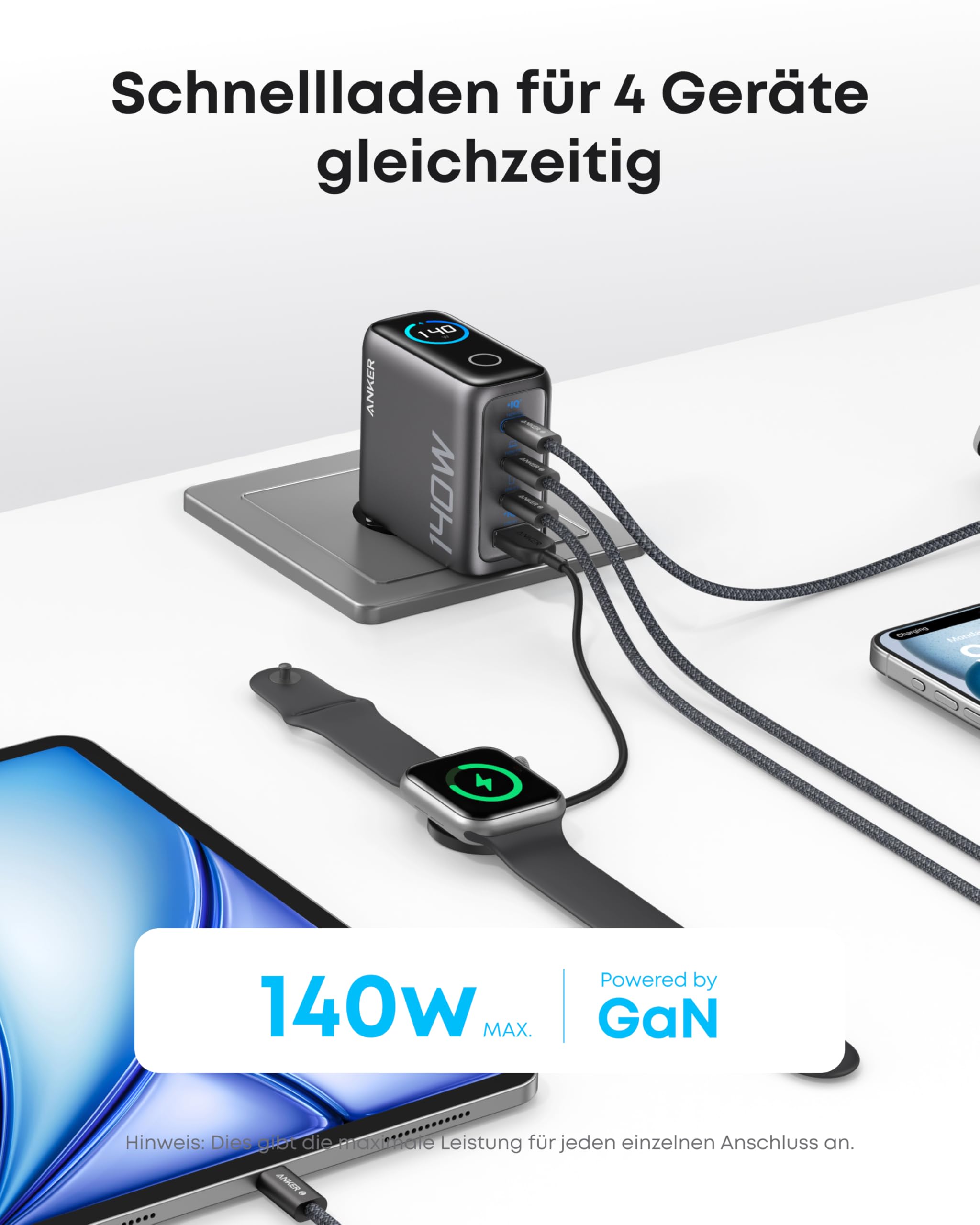 anker-140w-usb-c-ladeger-t-4-port-gan-netzteil-mit-farbdisplay-touch-control-und image 2