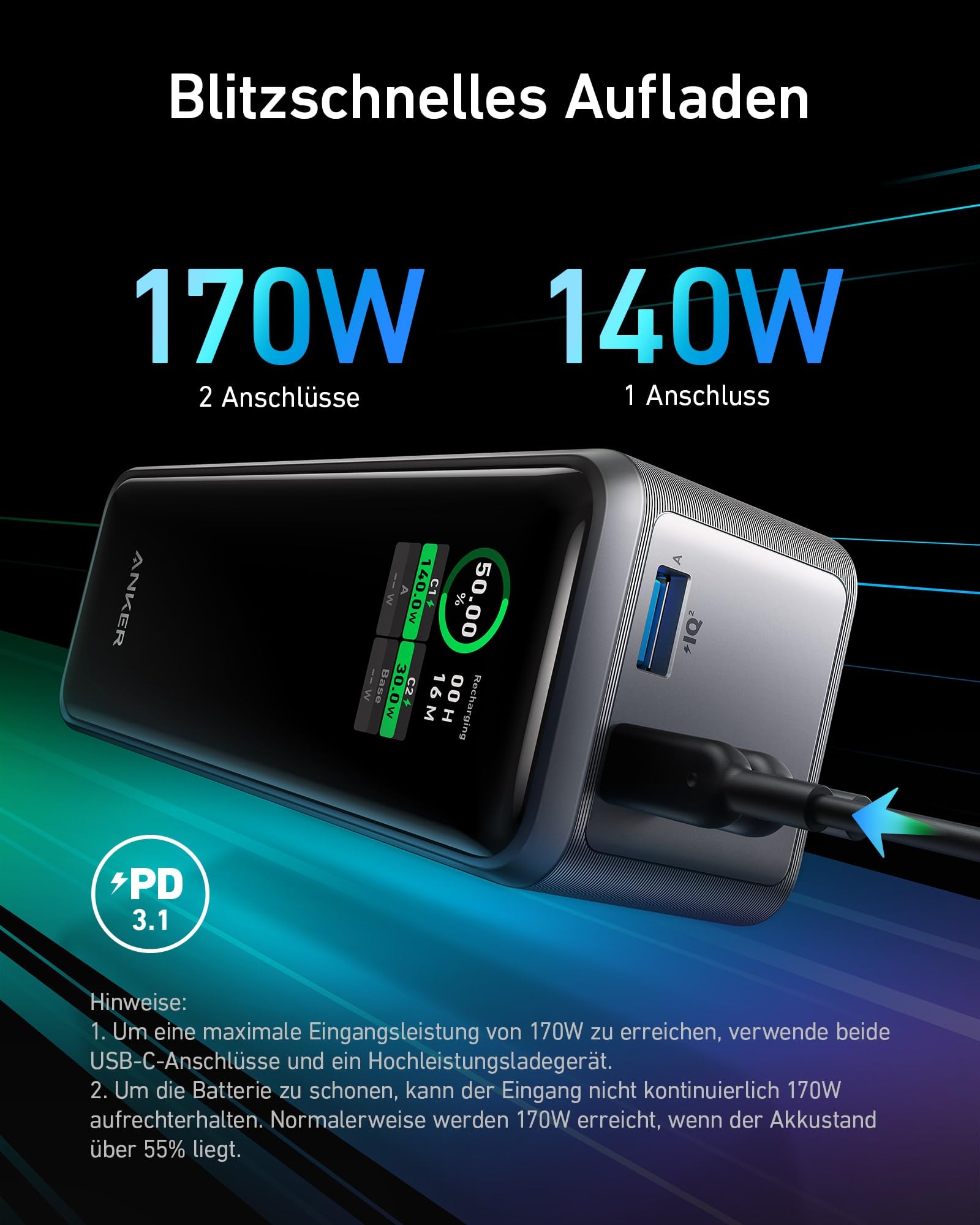 anker-prime-27-650mah-powerbank-250w-mit-3-anschl-ssen-pd-3-1-und-smart-app-steu image 5