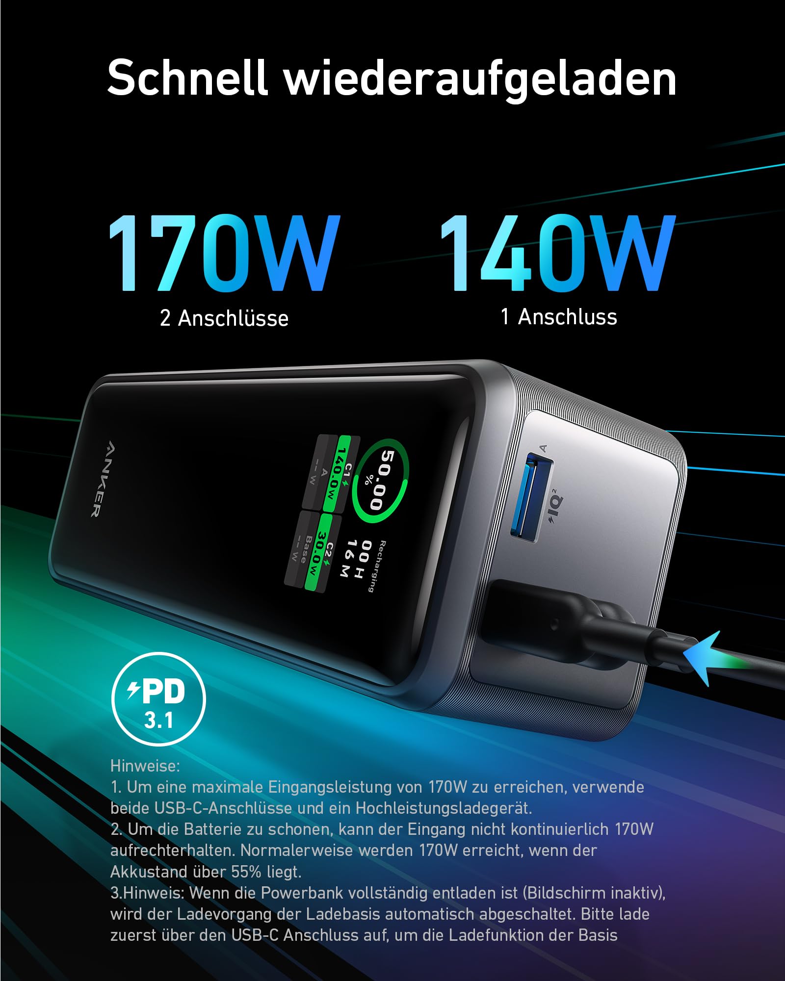 anker-prime-27-650mah-powerbank-250w-mit-3-anschl-ssen-pd-3-1-und-smart-app-steu image 3
