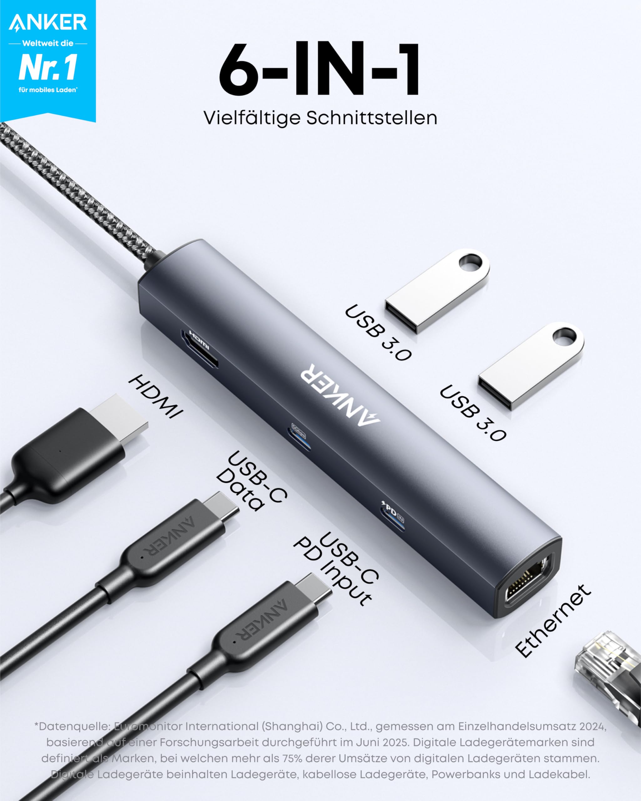 anker-powerexpand-6-in-1-usb-c-hub-mit-ethernet-65w-pd-4k-hdmi-1gbps-lan-2-usb-3 image 2