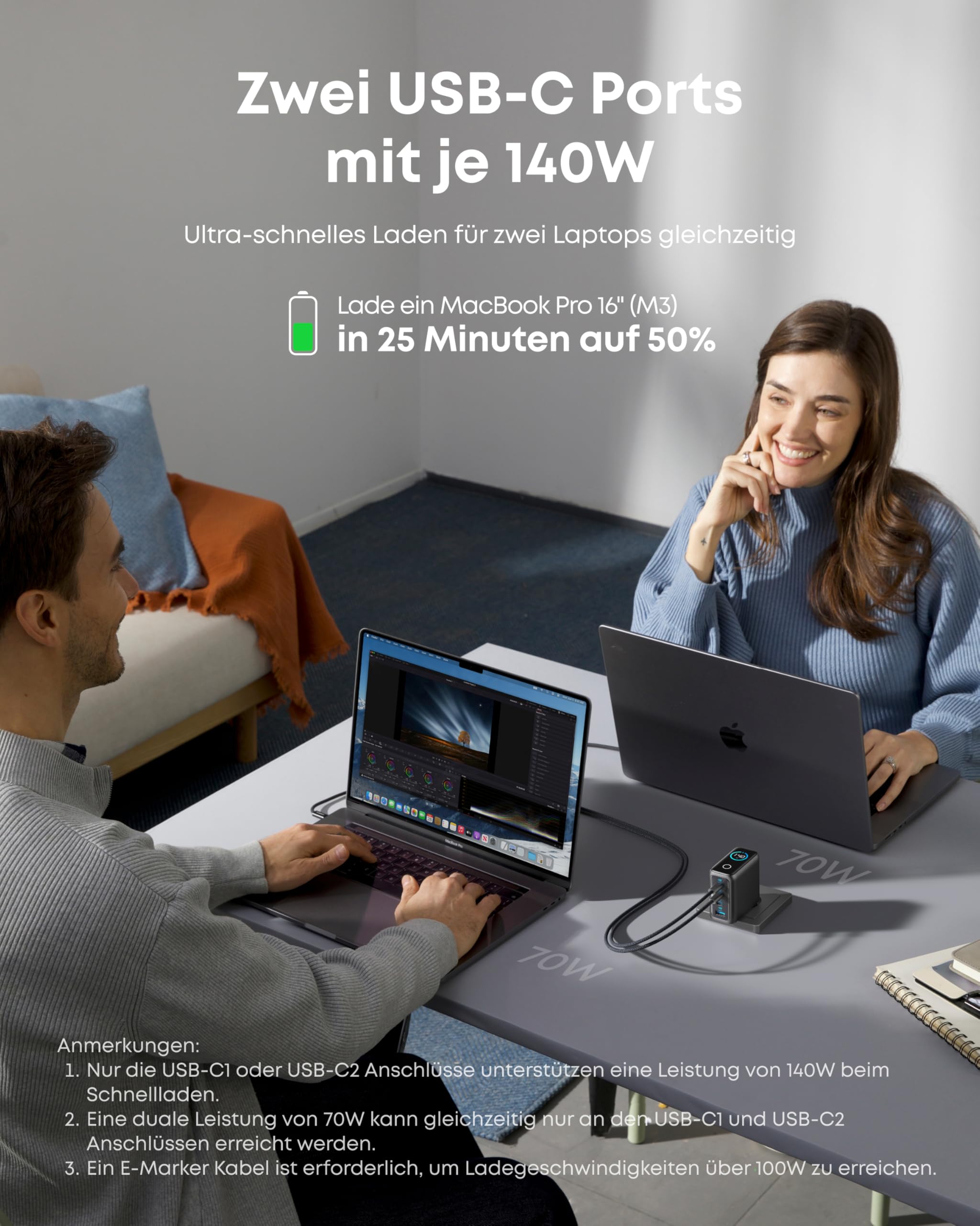 anker-140w-usb-c-ladeger-t-4-port-gan-netzteil-mit-farbdisplay-touch-control-und image 3