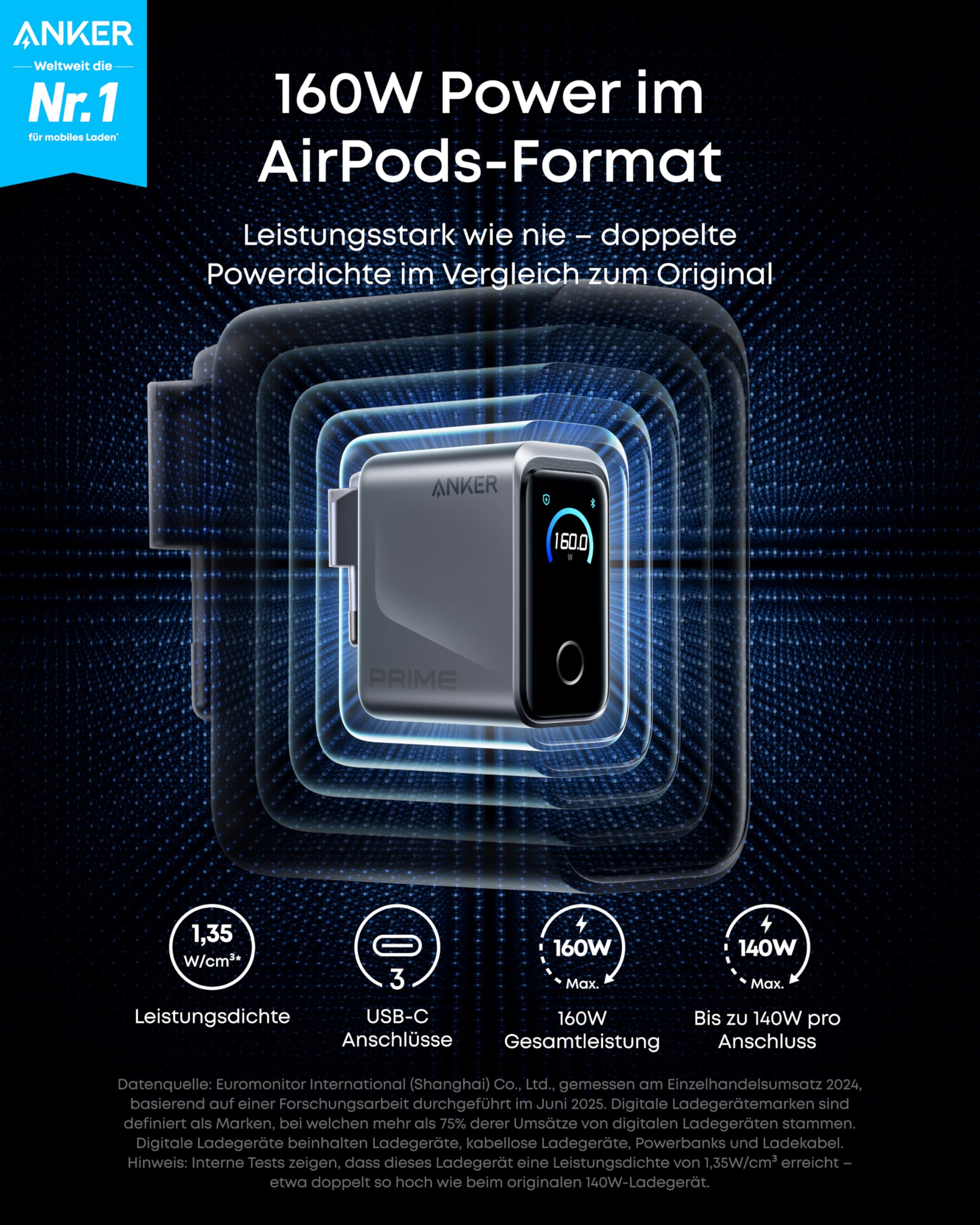 anker-prime-160w-usb-c-ladeger-t-kompakter-gan-ladeblock-mit-3-ports-smart-displ image 2