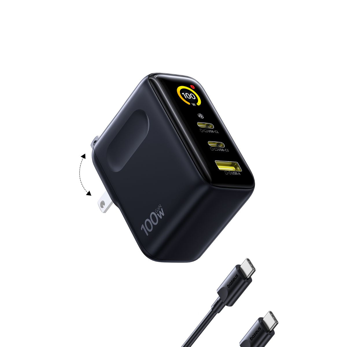 baseus-picogo-ae21-100w-gan-netzteil-3-port-2x-usb-c-usb-a-mit-echtzeit-display image 5